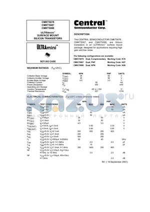 CMKT5088 datasheet - ULTRAmini. SURFACE MOUNT SILICON TRANSISTORS