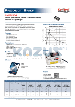 CMKTVS5-4 datasheet - Low Capacitance, Quad TVS/Diode Array in SOT-363 package