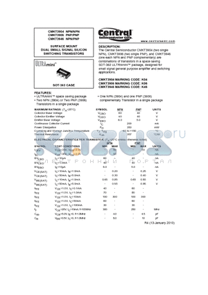 CMKT3906 datasheet - SURFACE MOUNT DUAL SMALL SIGNAL SILICON SWITCHING TRANSISTORS