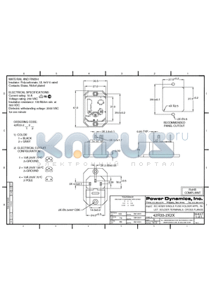 42R33-2222 datasheet - IEC 60320 SINGLE FUSE HOLDER APPL. INLET; SOLDER TERMINALS; CROSS FLANGE