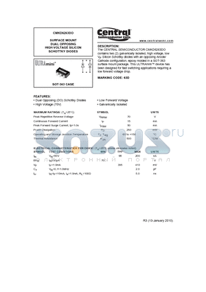 CMKD6263DO_10 datasheet - SURFACE MOUNT DUAL OPPOSING HIGH VOLTAGE SILICON SCHOTTKY DIODES
