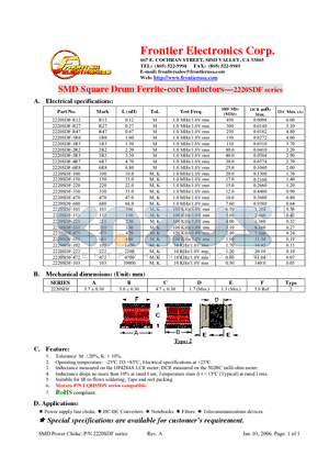 2220SDF-100 datasheet - SMD Square Drum Ferrite-core Inductors