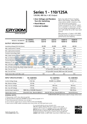 D24110 datasheet - 120/240, 480 Vac / AC Output