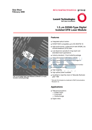 D2517G datasheet - 1.5 m m D2500-Type Digital Isolated DFB Laser Module