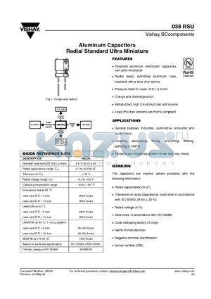 222203851101 datasheet - Aluminum Capacitors Radial Standard Ultra Miniature