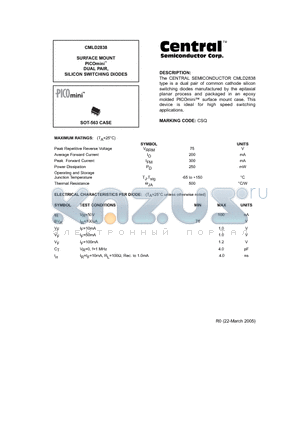 CMLD2838 datasheet - SURFACE MOUNT PICOmini DUAL PAIR, SILICON SWITCHING DIODES