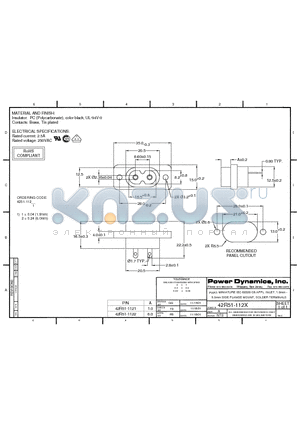 42R51-1122 datasheet - MINIATURE IEC 60320 C8 APPL. INLET; 1.0mm - 6.0mm SIDE FLANGE MOUNT, SOLDER TERMINALS