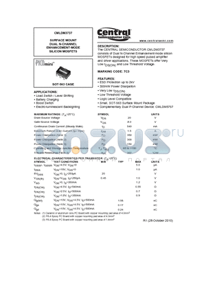 CMLDM3737 datasheet - SURFACE MOUNT DUAL N-CHANNEL ENHANCEMENT-MODE SILICON MOSFETS