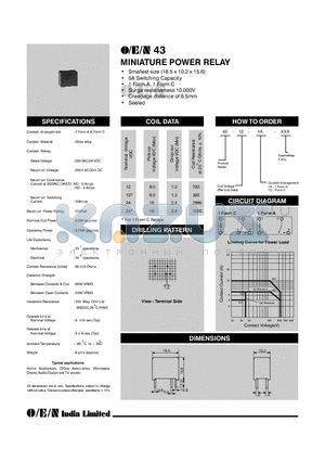 43-12-1C datasheet - MINIATURE POWER RELAY