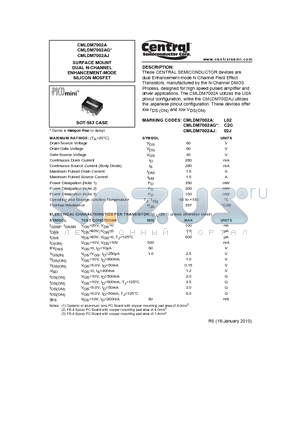 CMLDM7002A datasheet - SURFACE MOUNT DUAL N-CHANNEL ENHANCEMENT-MODE SILICON MOSFET