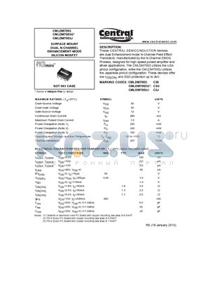 CMLDM7003 datasheet - SURFACE MOUNT DUAL N-CHANNEL ENHANCEMENT-MODE SILICON MOSFET