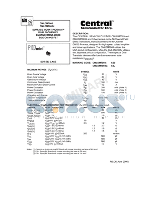 CMLDM7003J datasheet - SURFACE MOUNT PICOmini DUAL N-CHANNEL ENHANCEMENT-MODE SILICON MOSFET