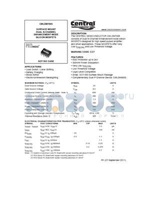 CMLDM7005 datasheet - SURFACE MOUNT DUAL N-CHANNEL ENHANCEMENT-MODE SILICON MOSFETS