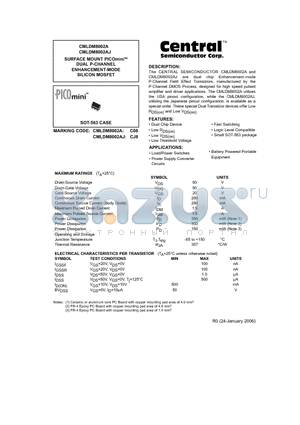 CMLDM8002A datasheet - SURFACE MOUNT PICOmini DUAL P-CHANNEL ENHANCEMENT-MODE SILICON MOSFET