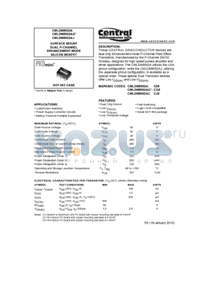 CMLDM8002A datasheet - SURFACE MOUNT DUAL P-CHANNEL ENHANCEMENT-MODE SILICON MOSFET