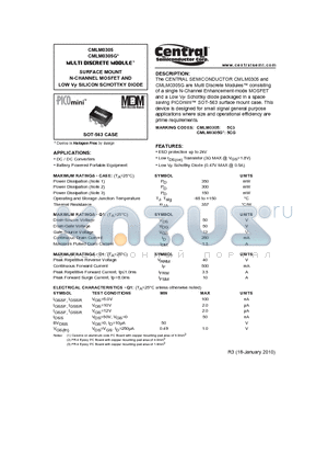 CMLM0305 datasheet - SURFACE MOUNT N-CHANNEL MOSFET AND LOW VF SILICON SCHOTTKY DIODE