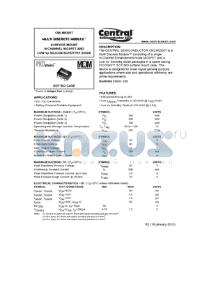CMLM0305T datasheet - SURFACE MOUNT N-CHANNEL MOSFET AND LOW VF SILICON SCHOTTKY DIODE
