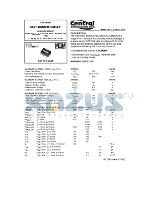 CMLM0405_10 datasheet - SURFACE MOUNT LOW VCE(SAT) SILICON NPN TRANSISTOR AND LOW VF SILICON SCHOTTKY DIODE