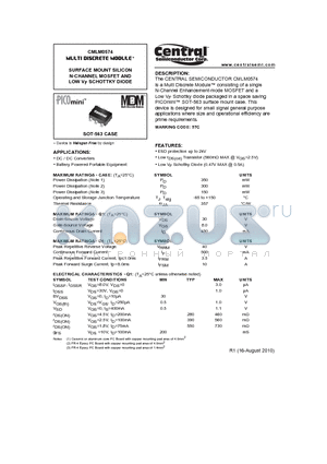 CMLM0574 datasheet - SURFACE MOUNT SILICON N-CHANNEL MOSFET AND LOW VF SCHOTTKY DIODE