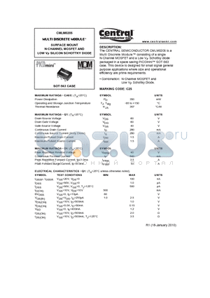 CMLM0205_10 datasheet - SURFACE MOUNT N-CHANNEL MOSFET AND LOW VF SILICON SCHOTTKY DIODE