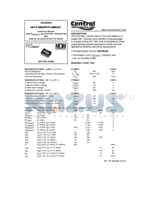 CMLM0605_10 datasheet - SURFACE MOUNT LOW VCE(SAT) SILICON PNP TRANSISTOR AND LOW VF SILICON SCHOTTKY DIODE