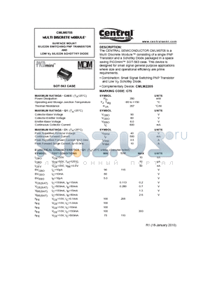 CMLM0705_10 datasheet - SURFACE MOUNT SILICON SWITCHING PNP TRANSISTOR AND LOW VF SILICON SCHOTTKY DIODE
