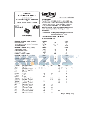 CMLM2205_10 datasheet - SURFACE MOUNT SILICON SWITCHING NPN TRANSISTOR AND LOW VF SILICON SCHOTTKY DIODE
