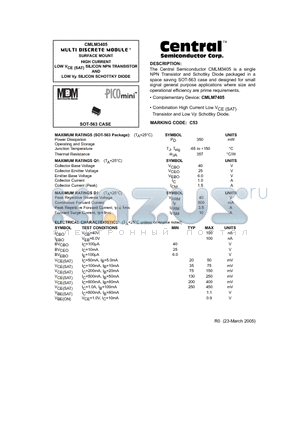 CMLM3405 datasheet - MULTI DISCRETE MODULE SURFACE MOUNT HIGH CURRENT LOW VCE (SAT) SILICON NPN TRANSISTOR AND LOW VF SILICON SCHOTTKY DIODE