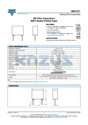 222237353105 datasheet - DC Film Capacitors MKT Radial Potted Type