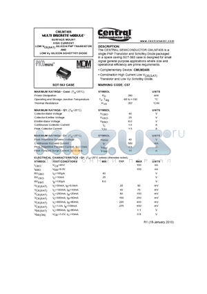 CMLM7405_10 datasheet - SURFACE MOUNT HIGH CURRENT LOW VCE(SAT) SILICON PNP TRANSISTOR