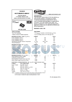 CMLM8205 datasheet - SURFACE MOUNT P-CHANNEL MOSFET AND LOW VF SILICON SCHOTTKY DIODE