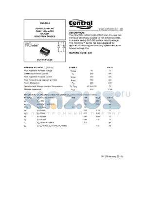 CMLSH-4_10 datasheet - SURFACE MOUNT DUAL, ISOLATED SILICON SCHOTTKY DIODES