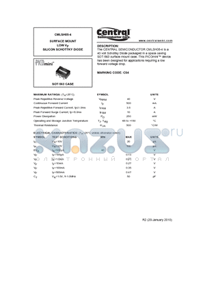 CMLSH05-4_10 datasheet - SURFACE MOUNT LOW VF SILICON SCHOTTKY DIODE