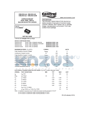 CMLSH2-4LA datasheet - SURFACE MOUNT DUAL PAIR, LOW VF SILICON SCHOTTKY DIODES