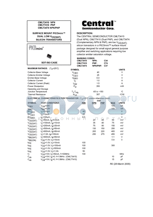 CMLT3410 datasheet - SURFACE MOUNT PICOmini DUAL LOW VCE(SAT) SILICON TRANSISTORS