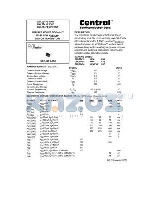 CMLT3474 datasheet - SURFACE MOUNT PICOmini DUAL LOW VCE(SAT) SILICON TRANSISTORS