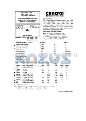 CMLT3906E datasheet - ENHANCED SPECIFICATION COMPLEMENTARY PICOmini SILICON TRANSISTORS