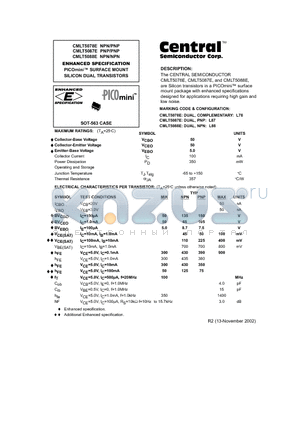 CMLT5078E datasheet - ENHANCED SPECIFICATION PICOmini SURFACE MOUNT SILICON DUAL TRANSISTORS