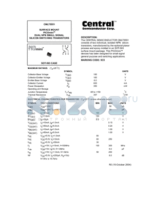 CMLT5551 datasheet - SURFACE MOUNT PICOmini DUAL NPN SMALL SIGNAL SILICON SWITCHING TRANSISTORS