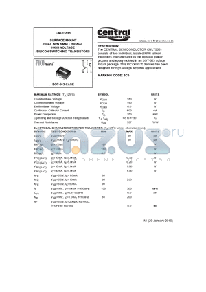 CMLT5551_10 datasheet - SURFACE MOUNT DUAL NPN SMALL SIGNAL HIGH VOLTAGE SILICON SWITCHING TRANSISTORS