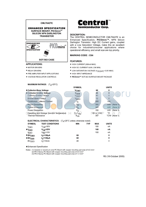 CMLT6427E datasheet - ENHANCED SPECIFICATION SURFACE MOUNT, PICOmini SILICON NPN DARLINGTON TRANSISTOR