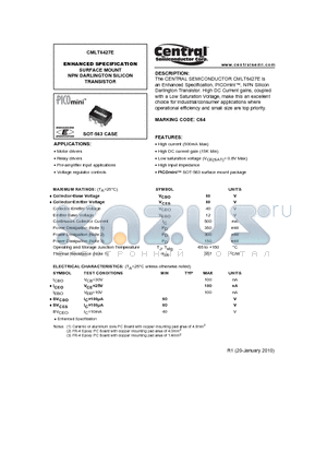 CMLT6427E_10 datasheet - ENHANCED SPECIFICATION SURFACE MOUNT NPN DARLINGTON SILICON TRANSISTOR