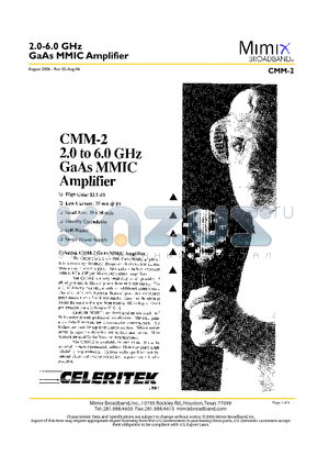 CMM-2 datasheet - 2.0-6.0 GHz GaAs MMIC Amplifier