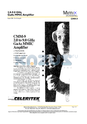 CMM-9 datasheet - 2.0-9.0 GHz GaAs MMIC Amplifier