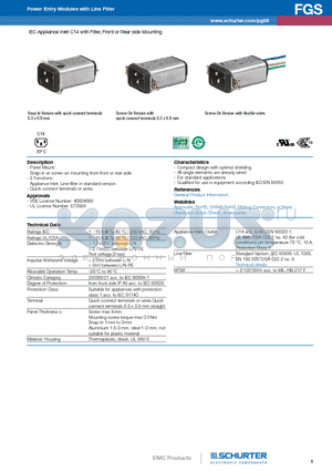 4300.5014 datasheet - IEC Appliance Inlet C14 with Filter, Front or Rear side Mounting