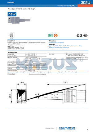 302U datasheet - Power Cord with IEC Connector C13, Straight