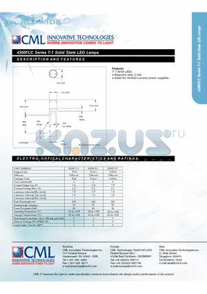 4300F7LC datasheet - T-1 Solid State LED Lamps