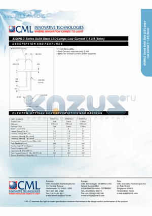 4300HLC datasheet - Solid State LED Lamps-LowCurrent T-1 3/4 (5mm)