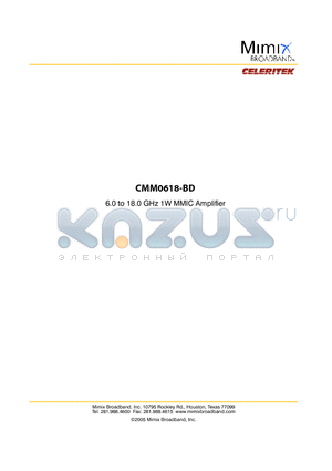 CMM0618-BD datasheet - 5.0 to 18.0 GHz 1w MMIC Amplifier