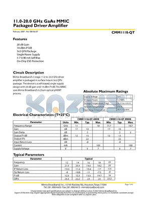 CMM1118-QT_07 datasheet - 11.0-20.0 GHz GaAs MMIC Packaged Driver Amplifier